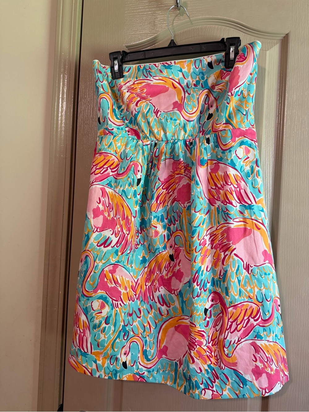 Lilly Pulitzer Pink & Aqua Flamingo Print Strapless Dress